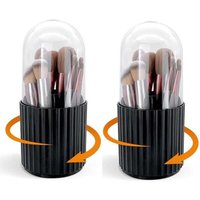 Makeup Brush Holder Organizer with Lid, 360 Degree Rotating Dustproof Storage Organizer, 5 Slots