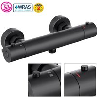 Buyaparcel - Matt Black Thermostatic Bath Bar Mixer Shower Valve Round Bottom Outlet 150mm