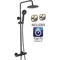Buyaparcel - Matt Black Thermostatic Mixer Shower Set Round Black Twin Head Exposed Valve