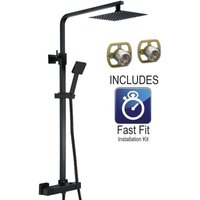 Buyaparcel - Matt Black Thermostatic Mixer Shower Set Square Black Twin Head Exposed Valve