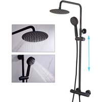 Buyaparcel - Matte Black Bathroom Thermostatic Mixer Shower Set Round Twin Head Exposed Valve