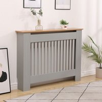Home Source - Medium Grey Oak Top Radiator Cover Wooden Wall Cabinet Shelf Slatted Grill York