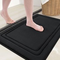 Memory foam bath mat 24 x 16, ultra-soft, non-slip and absorbent, machine washable, comfortable bath mat for bathroom floor, bathtub and shower, black