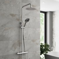 Thermostatic Twin Head Mixer Shower Set Round Bar Chrome Exposed Valve - Aquari
