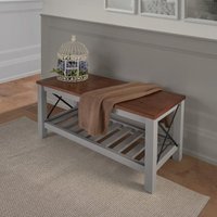 Mercers Furniture - Cottage Grey Painted Pine Bench - Wooden with Slatted Storage Shelf - 59H x 107W x 42D cm