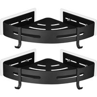 Metal Corner Shower Caddy No Drilling Rustproof Toilet Holder 2 Pcs (Black)