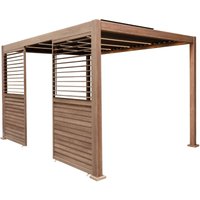Jardí - Wood Effect Aluminium Pergola With led Lights and 2 x Side Panels -