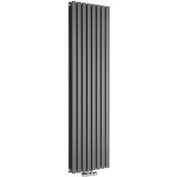 Milano - Aruba Flow - Modern Anthracite Vertical Column Central Connection Double Oval Panel Radiator - 1600mm x 472mm