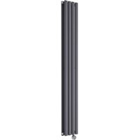 Milano - Aruba Slim Electric - Modern Anthracite Vertical Column Double Oval Panel Radiator - 1600mm x 236mm
