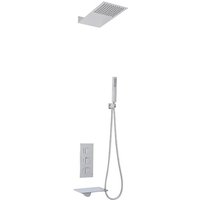 Milano - Blade - Modern Wall Mounted Waterfall Bath Filler with Triple Diverter Thermostatic Mixer Shower Valve Fixed Shower Head and Hand Shower
