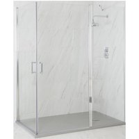 Milano Langley Chrome Corner Walk In Wet Room Double Hinged Door Shower Enclosure with Light Grey Slate Effect Tray and Fast Flow Waste - 1400mm x