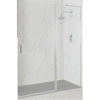 Milano Langley Chrome Wet Room Walk In Hinged Door Frameless Shower Enclosure with Light Grey Slate Effect Tray and Fast Flow Waste - 1200mm x 800mm