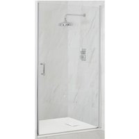 Langley - Traditional Chrome Wet Room Walk In Hinged Door Frameless Shower Enclosure with White Slate Effect Tray and Fast Flow Waste - 900mm x