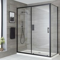Nero - 1400mm Black Wet Room Shower Enclosure Sliding Door - With 700mm Side Panel - Milano