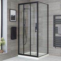 Nero - 800mm Black Wet Room Shower Enclosure Triple Sliding Door - With 700mm Side Panel - Milano