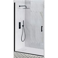 Milano Nero Black Reversible Recessed Hinged Door Shower Enclosure and White Slate Effect Tray with Fast Flow Waste - 900mm x 800mm