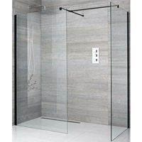 Nero - Black Corner Walk In Wet Room Shower Enclosure with 1200mm & 900mm Screens and Support Arms - No Shower Drain - Milano
