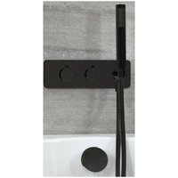 Milano - Nero - Modern 2 Outlet Twin Diverter Thermostatic Mixer Shower Valve with Hand Shower Handset and Overflow Bath Filler Tap- Black