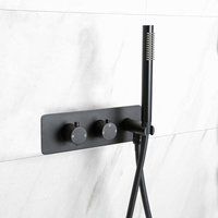 Milano - Nero - Modern 2 Outlet Twin Diverter Thermostatic Mixer Valve with Hand Shower Handset Kit - Black