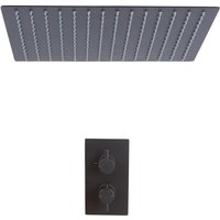 Milano - Nero - Modern Black Concealed Twin Thermostatic Mixer Shower Valve with 400mm Square Ceiling Mounted Recessed Rainfall Shower Head