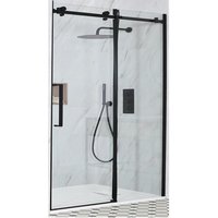 Nero - Black Reversible Frameless Sliding Door Shower Enclosure with White Slate Effect Tray and Fast Flow Waste - 1100mm x 700mm - Milano