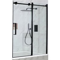 Nero - Black Reversible Frameless Sliding Door Shower Enclosure and White Tray with Fast Flow Waste - 1500mm x 760mm - Milano