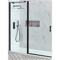 Nero - Black Walk In Wet Room Hinged Door Shower Enclosure and White Tray with Fast Flow Waste - 1400mm x 800mm - Milano