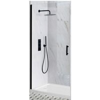 Nero - Black Walk In Wet Room Hinged Door Shower Enclosure and White Tray with Fast Flow Waste - 1000mm x 1000mm - Milano