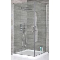 Milano Portland Chrome Corner Walk In Wet Room Hinged Door Shower Enclosure with White Tray and Fast Flow Waste - 800mm x 800mm