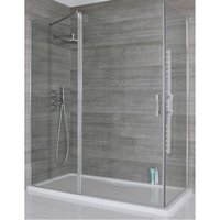 Milano Portland Chrome Corner Walk In Wet Room Hinged Door Shower Enclosure with White Tray and Fast Flow Waste - 1200mm x 700mm