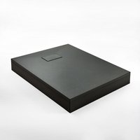 Milano Rasa 1100mm x 700mm Graphite Textured Slate Effect Rectangular Shower Tray and Fast Flow Waste - With Corner Riser Kit