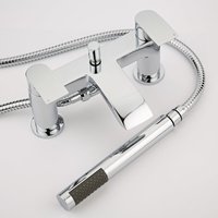 Milano Razor Chrome Deck Mounted Bath Shower Mixer Tap with Hand Shower Handset Kit - Closed Spout