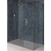 Milano Rosso Matte Bronze Corner Walk In Wet Room Shower Enclosure with Screens Support Arms and Light Grey Slate Effect Tray - 1700mm x 800mm