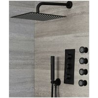 No Brand - Milano Nero - Modern 3 Outlet Triple Diverter Thermostatic Mixer Shower Valve with Wall Mounted 300mm Square Rainfall Shower Head Hand