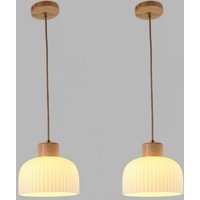 Modern Ceiling Pendant Light Glass Wooden Hanging Lamp Indoor Chandelier Fitting Fixtures Ø20CM 2Pcs