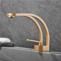 Modern Creative Design Bathroom Faucet, Black Sink Faucet, Bathroom Mixer Tap Single Hole Sink Faucet, Brass (Gold)