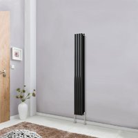 NRG - Black Modern Designer Radiator Oval Column Central Heating Rads Vertical Double 1600x236mm