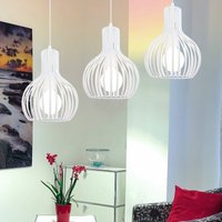 Axhup - Modern Pendant Light White, 3 Lights Gourd Shape Hanging Ceiling Lamp with Lampshade, Metal Cage Chandelier for Kitchen Island