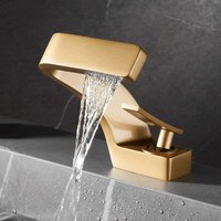 Modern Waterfall Basin Faucet for Bathroom Single Lever Mixer Tap Bathroom Faucet Brass Faucet,Frosted Gold(with Hose)