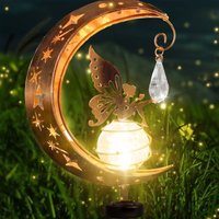 Moon Decorative Solar Garden Lights, Patio Decoration, Metal Solar Moon Glass led Garden Lamp, Waterproof Post Light with Fairy and Stake, Yard, Lawn