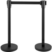 Mophorn Crowd Control Stanchion, Set of 8 Stanchions, 6.6 ft/2 m Black Retractable Belt, Black Crowd Barrier with Concrete & Metal Base - Easy
