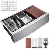 Mophorn - Farmhouse Kitchen Sink, 304 Stainless Steel Drop-In Sink, Top Mount Single Bowl Basin with Ledge & Accessories, Ideal for Workstation, Prep