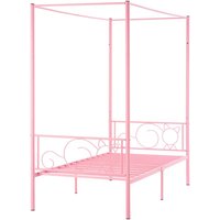 Mophorn Twin Size Metal Canopy Bed Frame with Minimalist Headboard and Four Poster Design, Durable Steel Slats for Support, Underbed Storage, No Box