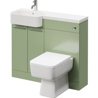 Napoli Combination Olive Green 1000mm Vanity Unit Toilet Suite with Left Hand Round Semi Recessed 1 Tap Hole Basin and 2 Doors with Polished Chrome