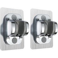 No-drill shower head holder, adjustable angle wall mount, waterproof, strong adhesive, universal shower holder for bathroom (silver, 2 pieces)