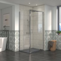 NRG Bathroom Pivot Shower Enclosure Chrome Framed + Side Panel, 1000 x 900mm Reversible Screen with Anthracite SMC Rectangle Shower Tray