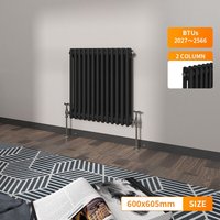 NRG - Black 2 Column Traditional Cast Iron Style Horizontal Vintage Radiator Rad 600 x 605mm