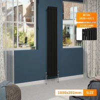 NRG - Traditional Vintage Cast Iron Style Radiator Black Vertical 3 Column 1800 x 292mm