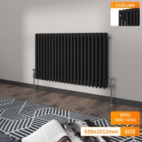 NRG - Traditional Vintage Cast Iron Style Radiator Black Horizontal 3 Column 600 x 1012mm