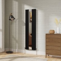 NRG Vertical Radiator Double Oval Column Central Heating Radiator with Mirror Black 1800 x 500mm